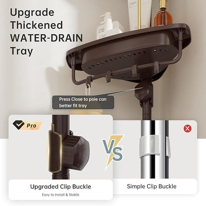 Corner Shower Caddy Tension Pole Brown Shower Caddy 18/8 Stainless Steel Rustproof 4 Tier Adjustable Shower Organizer Bathroom Shelves Storage Rack 32-122inch