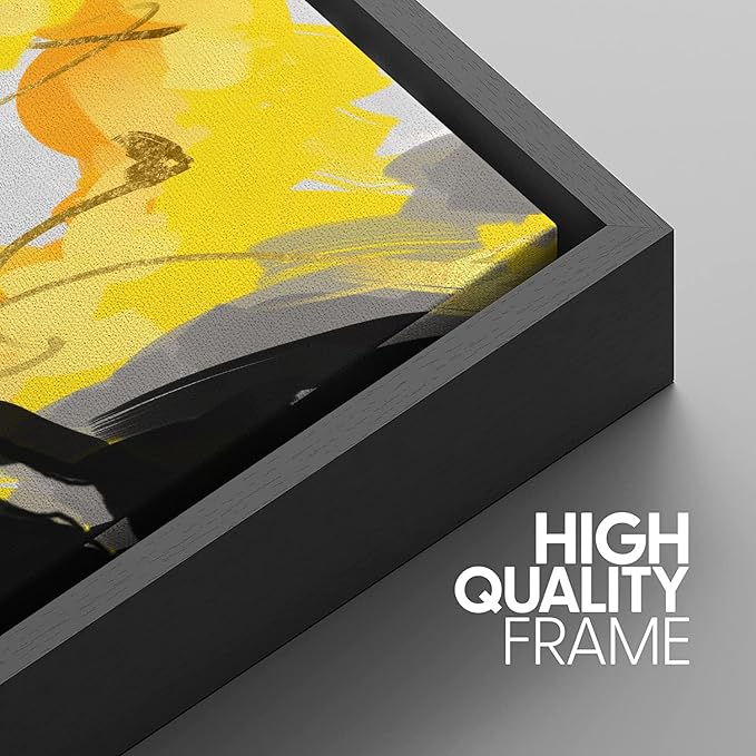 Wall Art for Living Room, Yellow and Black Abstract Canvas Wall Art, Colorful Fluid Lines Wall Decor Canvas Paintings, Black Framed Artwork Modern Paintings Pictures Wall Decor 20×40 inches