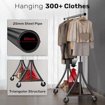 MAXLEAD Clothes Rack, Clothing Rack with Wood Shelves 500 LBS Heavy Duty Garment Rack for Hanging Clothes Portable Closet Sturdy Coat Rack for Bedroom, Living Room, Laundry, Balcony, Black