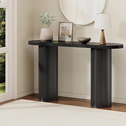 55 Inch Console Table, Fluted Entryway Table, Mid-Century Modern Sofa Table Behind The Couch, Hallway Tables, Curved Sofa Stand for Hallway, Living Room, Foyer Black