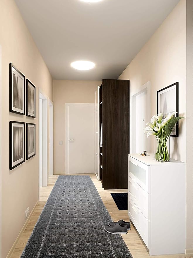 Custom Size Hallway Carpet Runner Rug, Slip Resistant, 31 Inch Wide X Your Choice of Length, Labirentos Anthracite Grey, 31 Inch X 15 feet