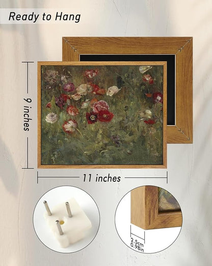 InSimSea Framed Canvas Wall Art Vintage Decor, Classical Flower Paintings Vintage Wall Art for Living Room, Retro Nature Floral Artwork Wall Decorations for Bedroom Home, 9"x11"