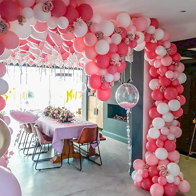 130pcs Hot Pink Balloons Different Sizes 18" 12" 10" 5" Dark Pink Balloons for Birthday Graduation Baby Shower Wedding Anniversary Princess Theme Party Valentine's Day Decorations