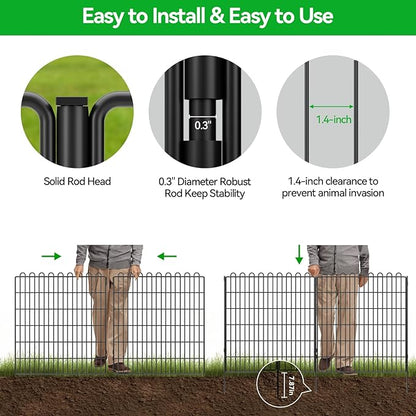 Decorative Garden Fence 15 Panels 35.4 ft(L) X 32 in(H) Animal Barrier for Yard, Patio, Garden Borders, No-Dig Outdoor Fencing with Rustproof Metal Panels, Temporary Ground Stakes for Dogs, Rabbit