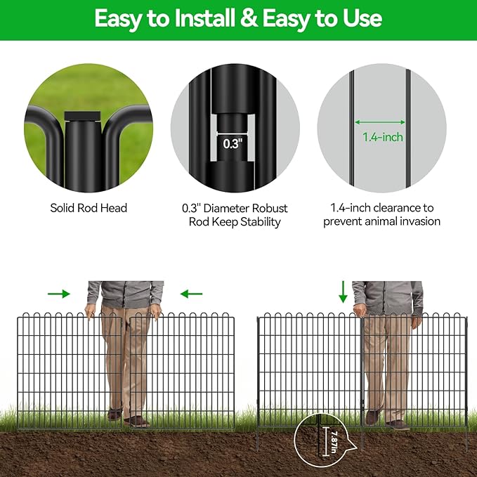 Decorative Garden Fence 5 Panels 11.8ft (L)×32in (H) Animal Barrier for Yard, Patio, Garden Borders, No-Dig Outdoor Fencing with Rustproof Metal Panels, Temporary Ground Stakes for Dogs, Rabbit