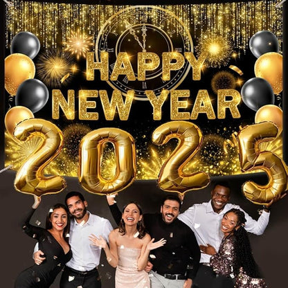 Black Gold Happy New Year Backdrop 2026 Kiss Me at Midnight Photography Background Cheers to The New Year Eve Hello 2026 Party Decorations Firework New Years Banner Photo Props 8x6ft