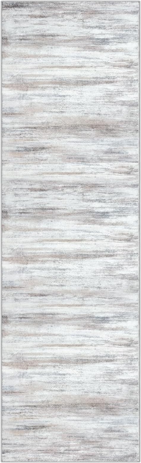 KOZYFLY Runner Rug 3x10 Modern Ombre Runners for Hallways, Washable Rugs for Bedroom Non-Slip Soft Stain Resistant Striped, Print Distressed Beige Abstract Carpet for Living/Laundry/Kid Room