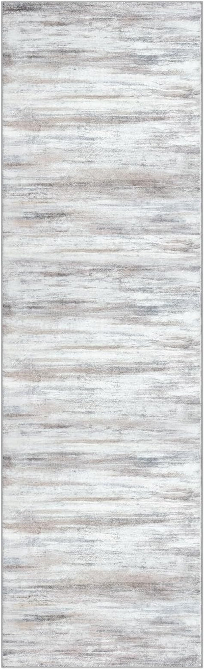 KOZYFLY Runner Rug 3x10 Modern Ombre Runners for Hallways, Washable Rugs for Bedroom Non-Slip Soft Stain Resistant Striped, Print Distressed Beige Abstract Carpet for Living/Laundry/Kid Room