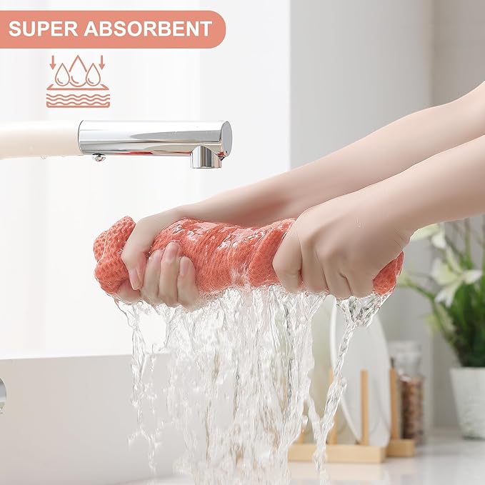 Homaxy 100% Cotton Kitchen Towels and Dishcloths Set, 12 x 12 Inches and 13 x 28 Inches, Set of 12 Bulk Kitchen Towels Set, Ultra Soft Absorbent Dish Cloths for Washing Dishes, Coral