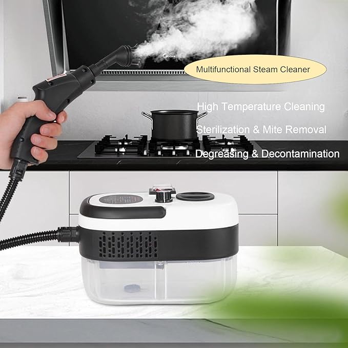 Upgrade Steam Cleaner 1200ML 2500W High Temperature Pressure Handheld Steam Cleaning Machine with Brush Heads and Gloves 7 in 1 for Car Floor Kitchen Bathroom Window Furniture (Gray)