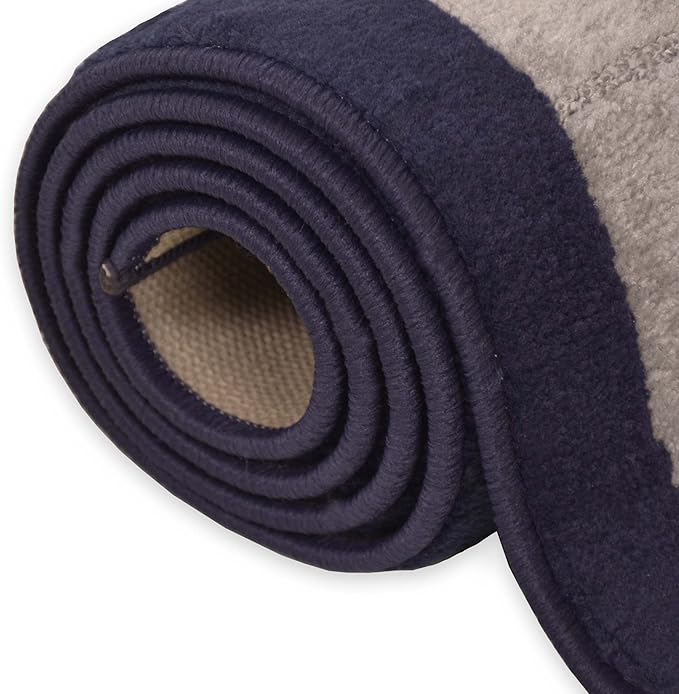 Washable Custom Size Runner Rug Meander Design Navy Blue and Grey, (11 Feet Length x 26 Inch Width) Custom Cut Slip Resistant Rubber Backing Runner Rugs, Extra Long Runner Rugs for Hallways