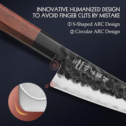 HEZHEN 5.8 inch Multi-purpose Knife,10Cr15CoMoV Steel Core,Triple-layer Composite Steel,Redwood Handle,Professional Kitchen Knife - Razor Sharp