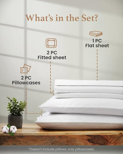 Split King Sheets Sets for Adjustable Bed Cotton, Luxury Sheets, 1000 TC Egyptian Cotton Sheets, 5 Piece 100% Cotton Split King Sheet Set, Sateen Sheets, 2 Fitted - 16" Deep Pocket, White