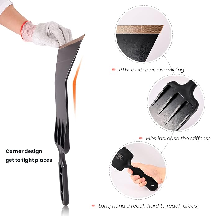 NEWISHTOOL Window Tint Tools Bulldozer Squeegee Kit, Black Wide Mouth & Scrubber Paddle Scraper with Spare Scouring Pads for Windshield Cleaning Window Film Installing, Long Handle Tint Tools