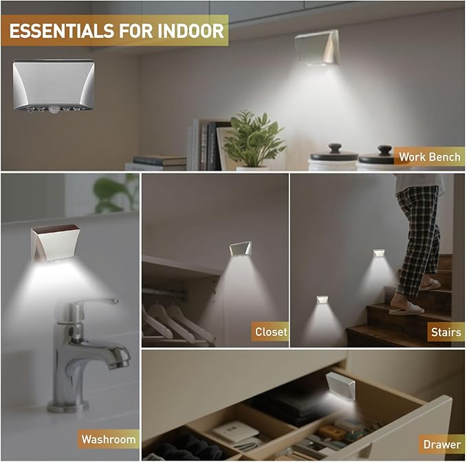 Silver Motion Sensor Keyhole Light - Automatic on/Off Infrared LED, Suitable for Front Doors, corridors, Stairs in The Dark | 3-Way Installation （Magnetic Suction、Adhesive and Screw）