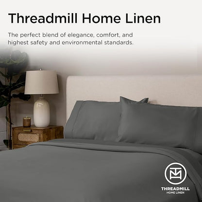 Threadmill California King Sheet Sets |Certified American Supima Cotton Sheets | 656 Thread Count 4 Piece Hotel Quality Luxury Bed Sheets Set with Elasticized Extra Deep Pocket |Dark Grey Sheets