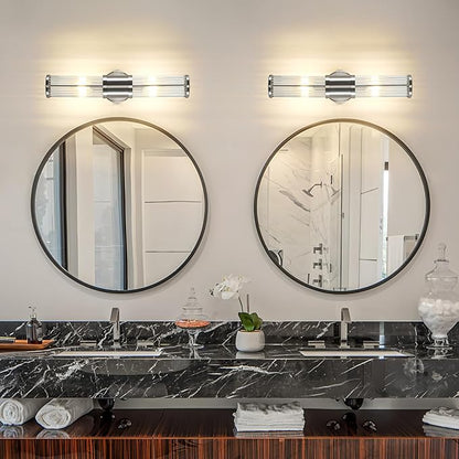 JOOSENLUX Bathroom Sconces Set of 2 Brushed Nickel Wall Sconce Light Fixtures with E12 Base and Glass Rod Design – Modern Vanity Light Fixture for Bathroom, Powder Room, Bedroom, Hallway