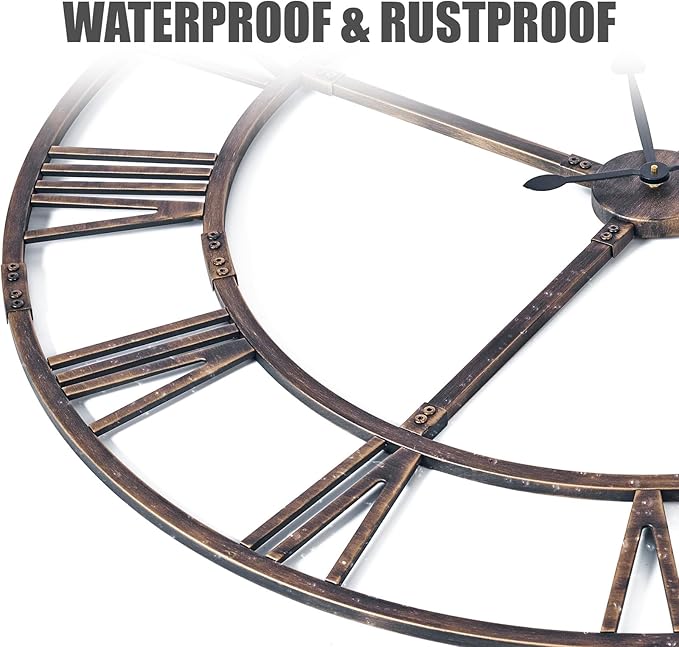Large Wall Clock for Living Room Decor – 60 Inch Silent Non-Ticking Modern Farmhouse Wall Clock, Oversized Decorative Metal Roman Numeral Clock (Bronze, 60 Inch)
