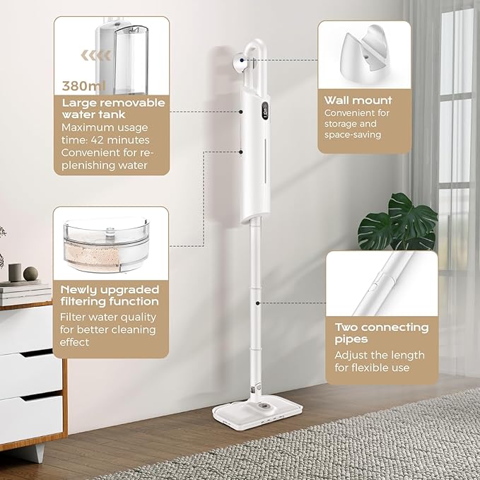 Steam Mop All-in-one for Floor Cleaning, MultiPurpose Steam Cleaner for Home with 13 Accessories, Detachable Handheld Floor Steamer with Scent Container and strap for Hardwood,Tiles,Cloths and Carpet
