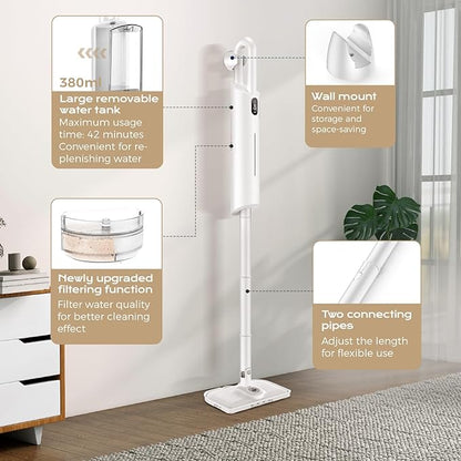 Steam Mop All-in-one for Floor Cleaning, MultiPurpose Steam Cleaner for Home with 13 Accessories, Detachable Handheld Floor Steamer with Scent Container and strap for Hardwood,Tiles,Cloths and Carpet