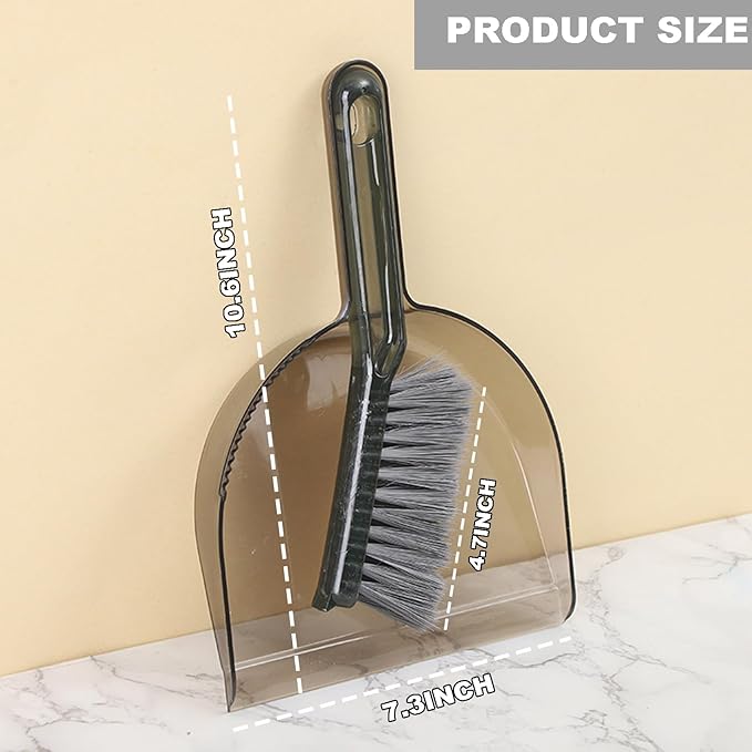 Small Broom with Dustpan Combo Set Mini Broom and Brush Set Hand Sweeper for Cleaning Desk Office Kitchen Pet Nest (Transparent Grey)