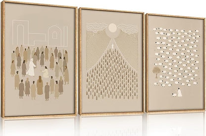 BICERE Large Jesus Christian Framed Canvas Wall Art,Boho Lost Sheep Wall Decor,Abstract Sketch Bible Verses Art Prints,Religious Scripture Beige Artwork for Living Room,Dining Room-16"x24"x3
