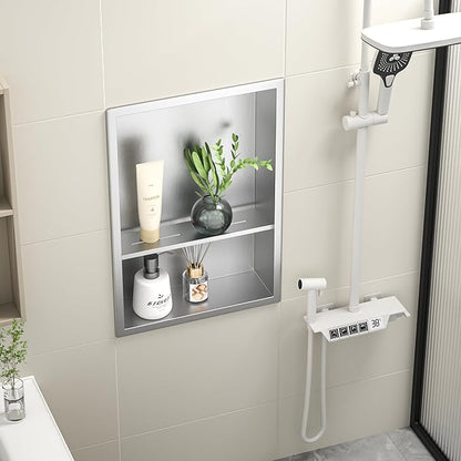 Stainless Steel Shower Niche 18" X 12" Brushed No Tile Needed Wall Niche Double Shelves Recessed Shower Shelf for Bathroom Storage Over Mount Installation