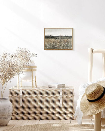 InSimSea Framed Canvas Wall Art Vintage Decor, Wildflower Field Canvas Wall Art Paintings Prints, Rustic Landscape Wall Decor for Bathroom Office, Office Dining Room Decor, 11"x14"