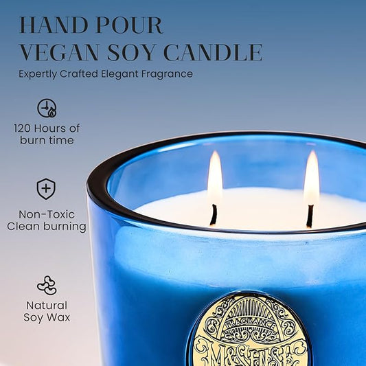 M&SENSE Large Two-Wick Summer Soy Candle | Ocean Dream & Blule | 19.8 oz, 120H Burn Time | Luxury Scented Candle for Relaxation, Gifting, Home Décor | Ideal for Bedroom, Office, Party Ambiance