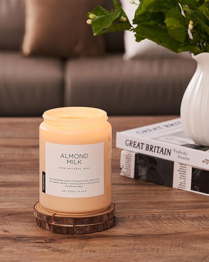 M&SENSE Almond Milk Scented Candles for Home, 19.4oz 110 Hours Long Lasting Non Toxic Natural Organic Soy Wax Relaxing Scented Candle Housewarming Gift for Friends Teachers