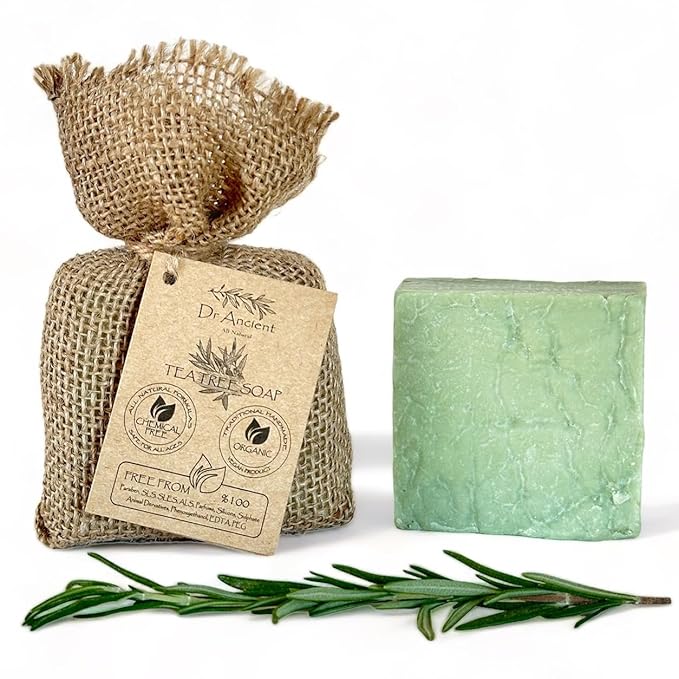 Dr.Ancient Tea Tree Soap Bar Organic Natural Vegan Traditional Handmade Antique - Antibacterial, Effective For Acne - Absolutely No Chemicals! Pure Natural Soap!