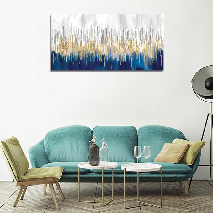 XXMWallArt FC3150 Abstract Wall Art Gold and Blue Canvas painting Artwork Painting Print for Living Room Bedroom Kitchen Home and Office Wall Decor