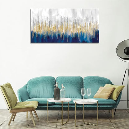 XXMWallArt FC3150 Abstract Wall Art Gold and Blue Canvas painting Artwork Painting Print for Living Room Bedroom Kitchen Home and Office Wall Decor