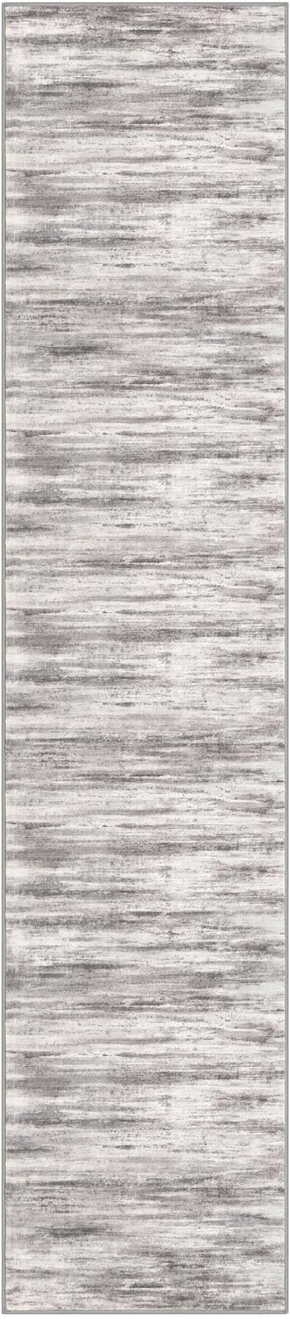 KOZYFLY Modern Abstract Washable Rug Runner 2.6x12 Hallway Rug Runner Non-Slip Soft Kitchen Runner Rugs, Grey-Beige Striped Carpet for Entryway Bathroom Laundry Room Foyer