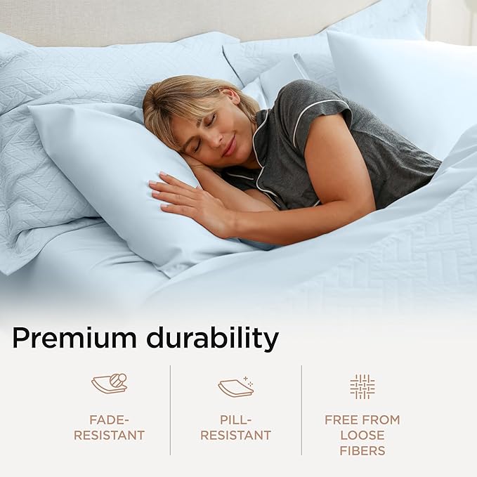 Threadmill Luxury Full Size Sheets for Full Size Mattress, 1200 Thread Count Supima Cotton Sheets for Full Mattress, 5-Star Hotel Quality 4 Piece Bed Sheets with Extra Deep Pocket, Light Blue