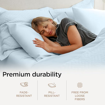Threadmill Luxury Full Size Sheets for Full Size Mattress, 1200 Thread Count Supima Cotton Sheets for Full Mattress, 5-Star Hotel Quality 4 Piece Bed Sheets with Extra Deep Pocket, Light Blue