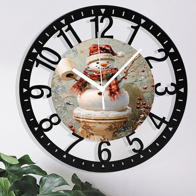 Wall Clock 10 Inch Silent Non-Ticking Modern Clocks Battery Operated - Analog Small Classic for Office, Home, Living Room,Bathroom, Kitchen, Bedroom, School,Snowman Clock