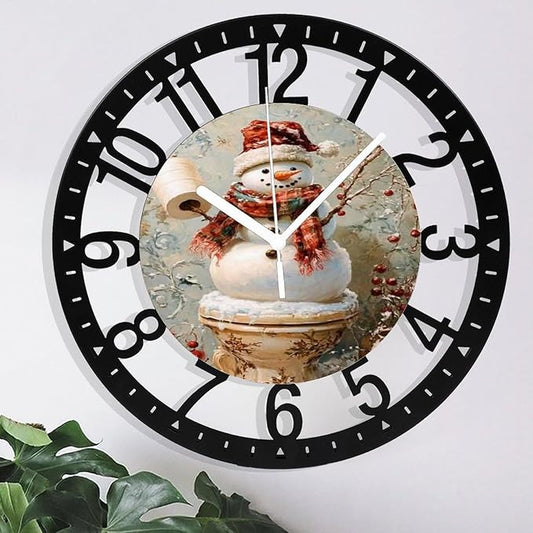 Wall Clock 10 Inch Silent Non-Ticking Modern Clocks Battery Operated - Analog Small Classic for Office, Home, Living Room,Bathroom, Kitchen, Bedroom, School,Snowman Clock