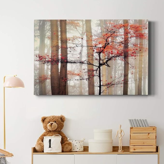 Wexford Home Home Decor Landscape Canvas Wall Art Abstract Floral Painting Modern Pictures Artwork Decoration for Living Room Kitchen Bathroom Office, Ready to Hang, orange awakening, 32x48