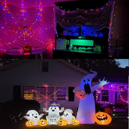 144 LED Halloween Spider Web Lights Decor, Net Light Decoration 3.6 m Giant Round Light up Net with Remote Control - 8 Modes & Timer