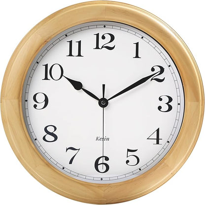 Kesin Wooden Wall Clocks 14 Inch Silent Wall Clock Large Decorative Battery Operated Non Ticking Analog Modern Clock for Living Room Kitchen Bedroom, Natural Grain