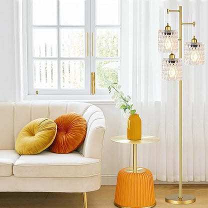 Gold Floor Lamp for Living Room,Modern Floor Lamps with Transparent Glass Shades,68IN Tall Mid Century Standing Lamp with Bulbs,3 Lights Vintage Tree Floor Lamps for Bedroom Corner Office
