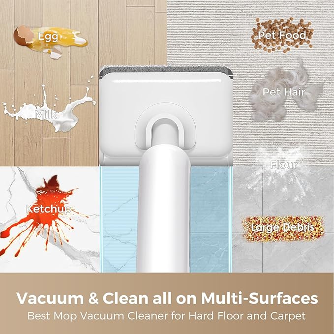 Smart Wet Dry Vacuum Cleaner,Cordless Vacuum Mop Combo with Edge Cleaning,All-in-One Floor Cleaner for Hard Floors,Self-Cleaning,35mins Runtime,LED Display,Voice Prompts