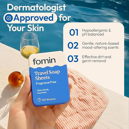 FOMIN - Antibacterial Paper Soap Sheets Tin for Traveling - (300 Sheets) Unscented - Portable Travel Hand Soap Sheet, Dissolvable Mini Camping Hand Soap for Hand Washing