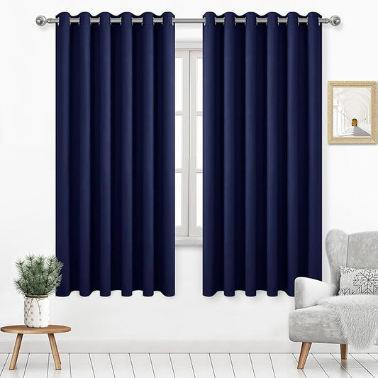 DWCN Blackout Curtains 63 Inch Length, Room Drakening Drapes for Bedroom, Solid Grommet Living Room Extra Wide Panels, Navy Blue, W70 x L63 Inch, 2PCS
