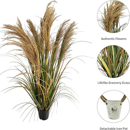 Alonfala - 43" (1-Pack) Pampas Grass Potted Plants - Artificial Faux Plants Featuring Tall Grass, Home Decor, Housewarming, and New Home Celebration. Elevate with Fake Plants, Ideal for Floor Decor.
