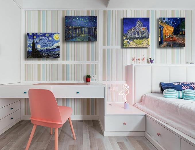 Vincent Van Gogh Canvas Wall Art - Starry Night Over The Rhone - Cafe Terrace At Night Paintings, Classic Artwork Pictures Poster Prints for Bathroom Living Room Office Decor