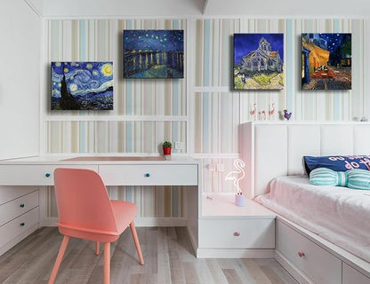 Vincent Van Gogh Canvas Wall Art - Starry Night Over The Rhone - Cafe Terrace At Night Paintings, Classic Artwork Pictures Poster Prints for Bathroom Living Room Office Decor