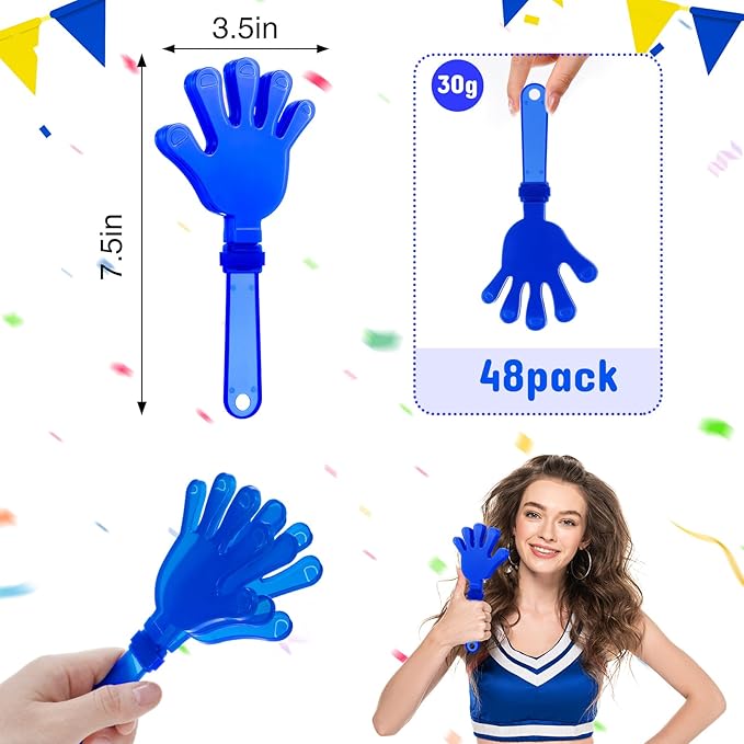Junkin 48 Pcs Hand Clappers Bulk 7. 5 x 3. 5 Inches Noise Makers Party Favors Clapping Noise Maker Clacker for Birthdays Game Prizes Rewards Football Sporting Events Cheers Supplies (Blue)