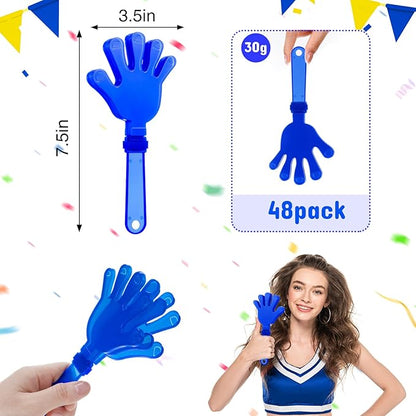 Junkin 48 Pcs Hand Clappers Bulk 7. 5 x 3. 5 Inches Noise Makers Party Favors Clapping Noise Maker Clacker for Birthdays Game Prizes Rewards Football Sporting Events Cheers Supplies (Blue)